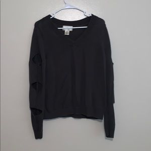 Dark grey sweater with cutout detail sleeves